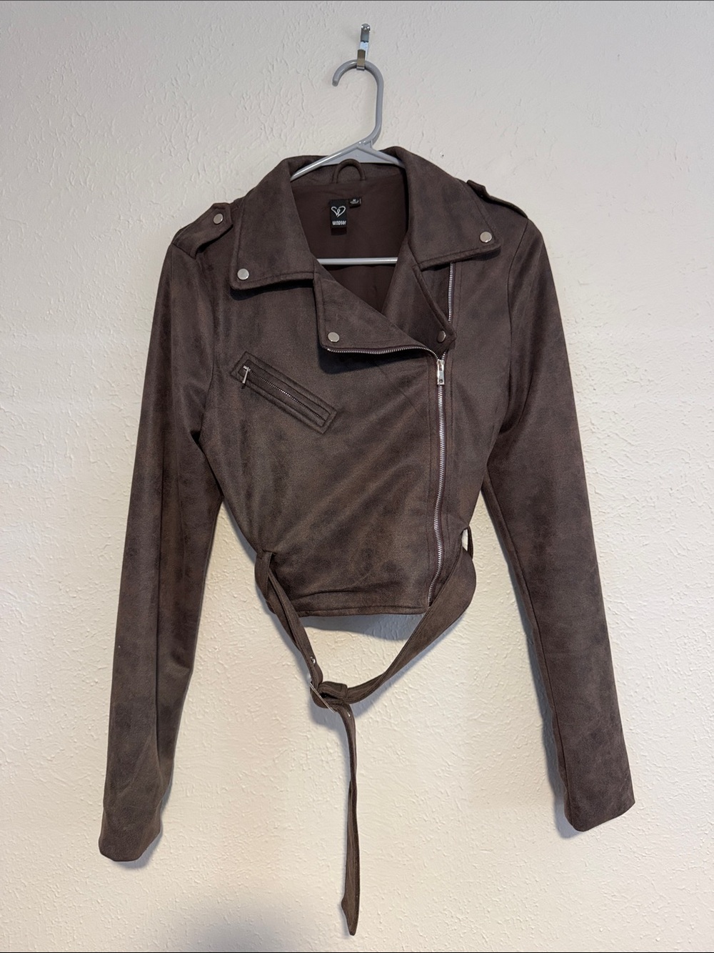 Windsor Chocolate Brown Faux Suede Moto Jacket